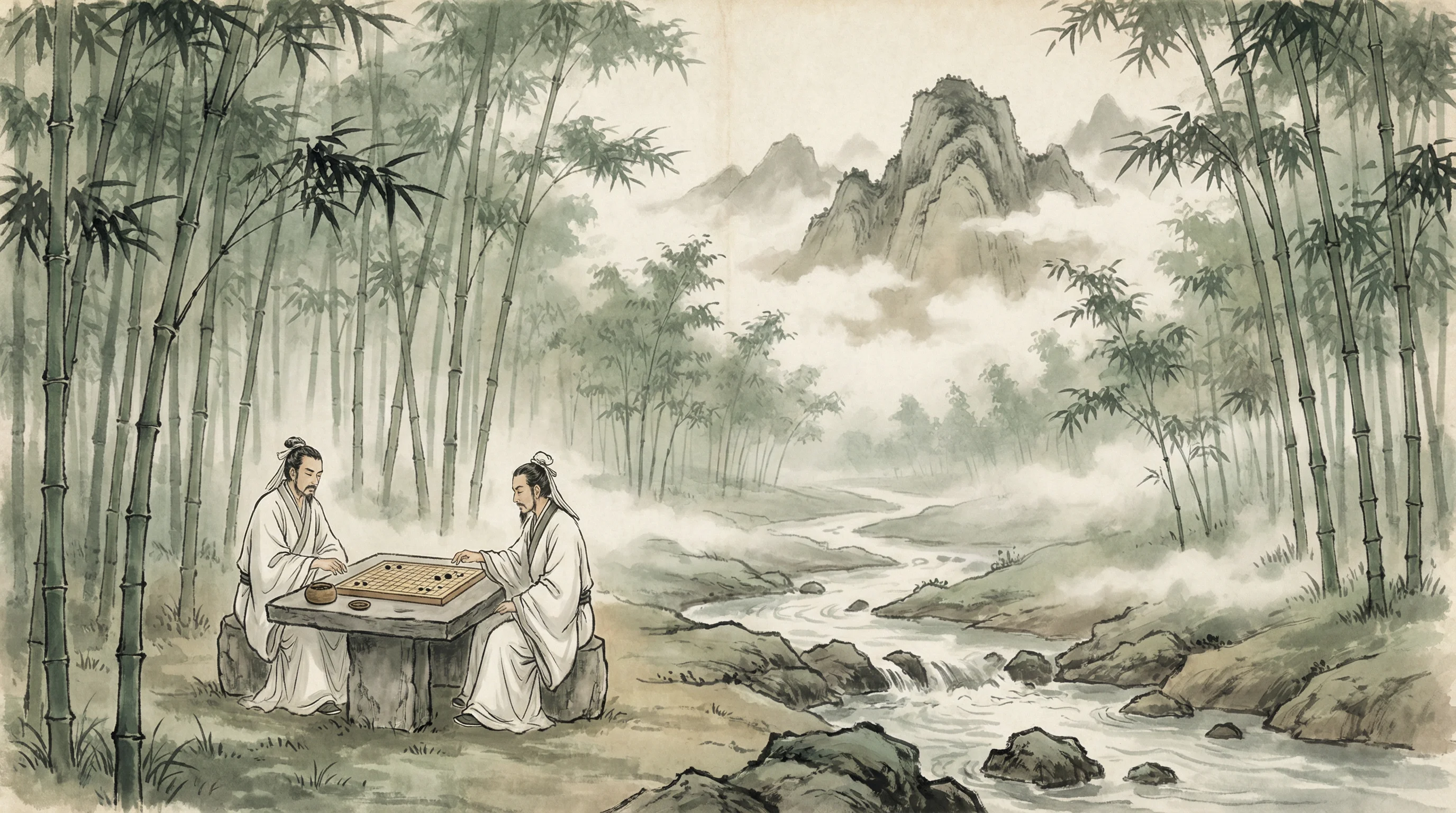 竹林对弈山水画，盛世棋牌2 棋道风景